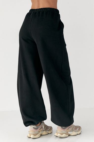 Теплі спортивні штани вільного фасону - чорний цвет, L (є розміри) | Зображення 1