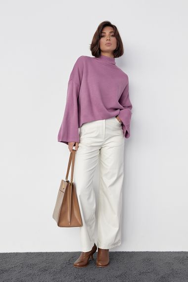 Однотонная кофта с высокой горловиной и расширенными рукавами - лавандовый цвет, S (есть размеры) | Зображення 6