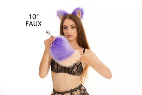 Анальный меховой хвост без пробки, Фиолетовый с персиковым кончиком, OKOVA Sex Aura