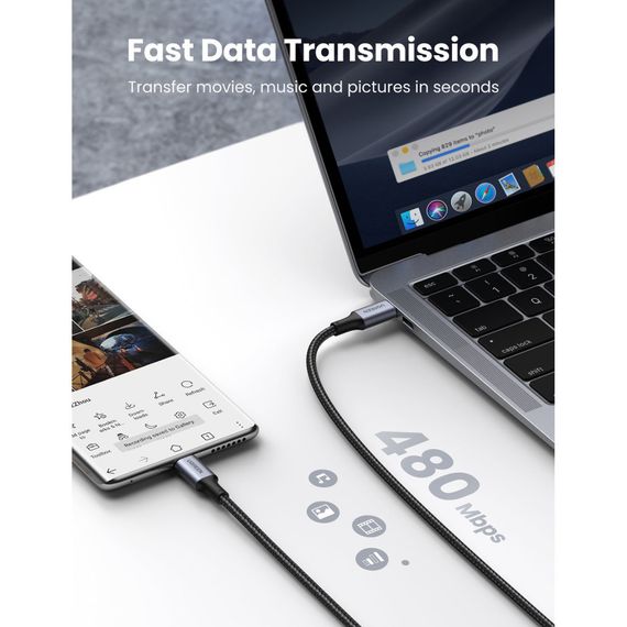 Дата кабель USB-C to USB-C 3.0m 5A 100W US316 Black Ugreen (90120) | Зображення 2