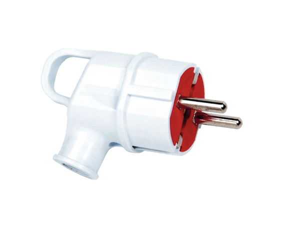 Вилка В 16 евро угловая с заземлением белая с кольцом Ny95000070