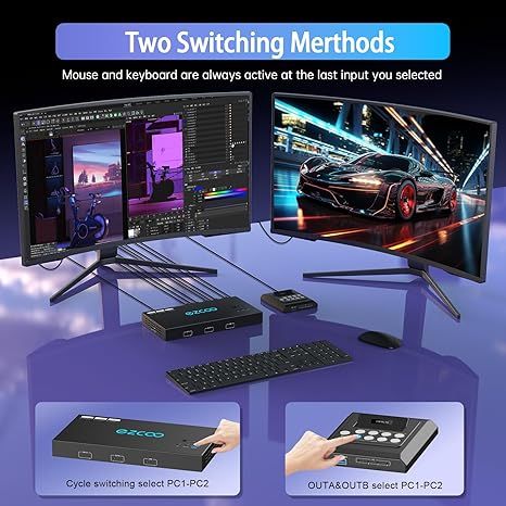 4K при 60 Гц HDMI KVM-перемикач USB 3.0, 2 монітори, 2 комп’ютери, емулятори EDID, KVM-перемикач з підтримкою двох моніторів для 2 ПК (ez-sw21h20a-ku32d) | Зображення 5
