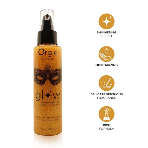 Олія-шимер для тіла Orgie – Glow Shimmering Body Oil (110 мл), чуттєвий аромат, зволоження Sex Aura | Зображення 1