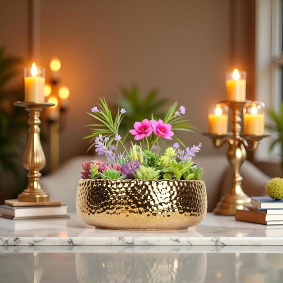 Миска декоративна велика золотиста, чаша для фруктів, цукерок, декорування, сервірування, салатниця фруктівниця 30 см | Зображення 2