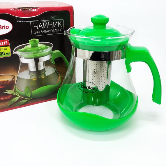 Чайник заварювальний Con Brio Green CB-6215 1,5 л, Чайник самовар скляний. Колір: зелений | Зображення 4