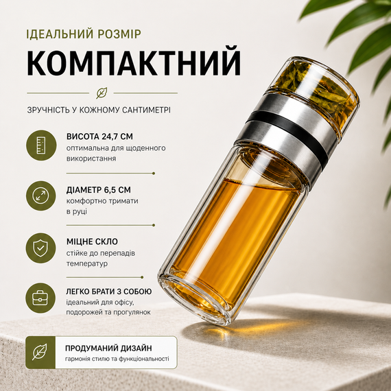 Скляна колба-заварник для чаю 500 мл із боросилікатного скла, із подвійними стінками та відсіком для заварки | Зображення 6