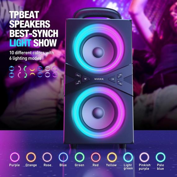 TPBEAT Bluetooth колонка, 80 Вт, потужний бас, LED-підсвічування, 100 дБ, стереозвук, 18 годин роботи, TWS для вечірок та кемпінгу | Зображення 3