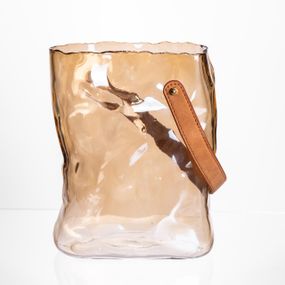 Подарочная стеклянная ваза сумочка с ручкой 18×9×25 (см) декоративная ваза 2.8 (л) для цветов Коричневый HP-19-157-1