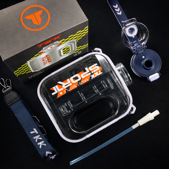 Спортивная бутылка для воды TKK Sport 2100 мл из Тритана (BPA Free), белая квадратная бутылка с трубочкой и ремешком | Зображення 2