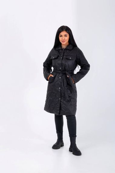 Женская демисезонная куртка-пальто стеганая NB23026 цвет черный, размер 50/52 | Зображення 2