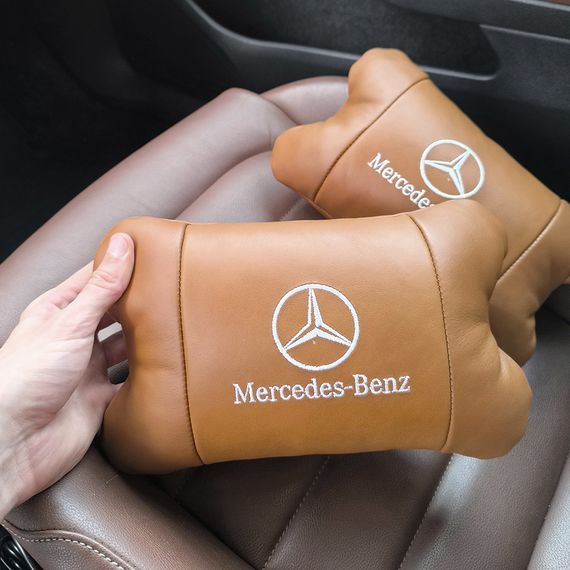 Комплект 2шт для подголовника Mercedes-Benz изготовлен из натуральной коричневой кожи. Комфорт CK-694 в авто | Зображення 8