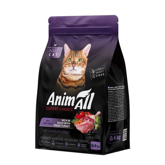 Сухой корм для котов с уткой и индейкой Animall Cat Duck and Fresh Turkey, 400 гр