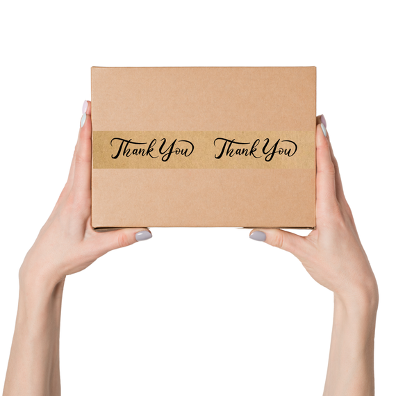 Скотч этикетка крафт "Thank You 03", 50х294 мм (100 шт/рулон) с принтом, самоклеющаяся Viskom | Зображення 1
