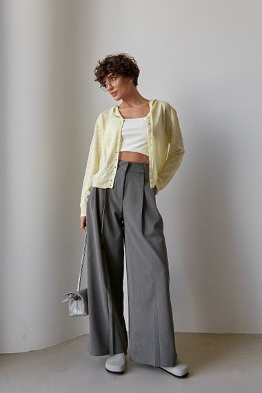 Легкий в'язаний кардиган на ґудзиках із капюшоном - лимонний цвет, ONE SIZE (є розміри) | Зображення 2