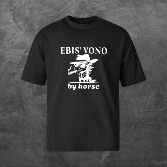 Футболка унісекс з принтом Ebis* vono by horse Оверсайз чорна S