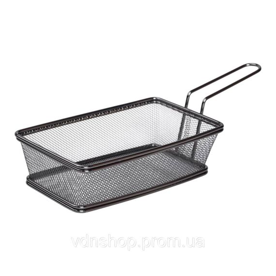 Корзина сервировочная 21×11.5×5.5 см для подачи картофеля фри и снеков с ручкой Черная HP-19-11-B