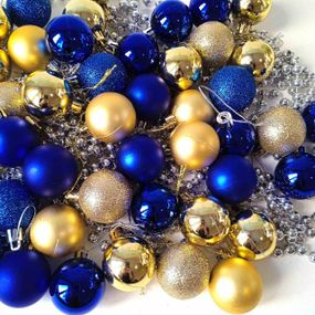 Набір новорічних іграшок 48 шт 4 см | прикраси ялинкові блакитно жовті | новорічні іграшки