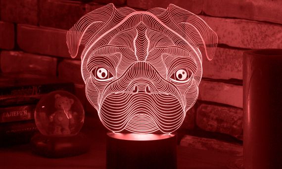 Акриловий світильник-нічник Мопс червоний tty-n001418