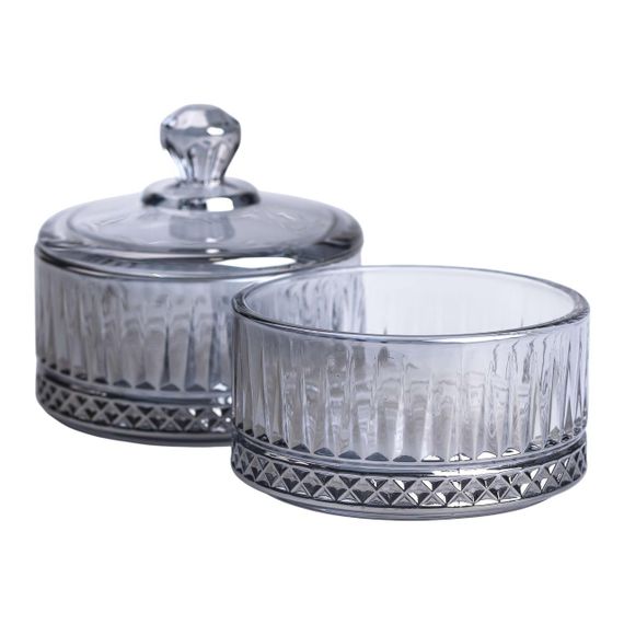 Двохрівнева цукерниця з кришкою скляна Ø 10 см Сіра | Зображення 2