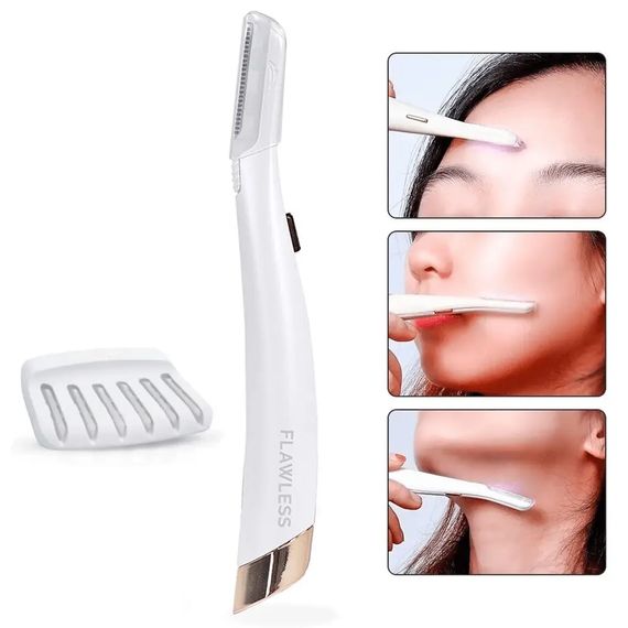 Портативный триммер-эпилятор для лица от батареек Flawless Dermaplane • Триммер для бровей с подсветкой | Зображення 3
