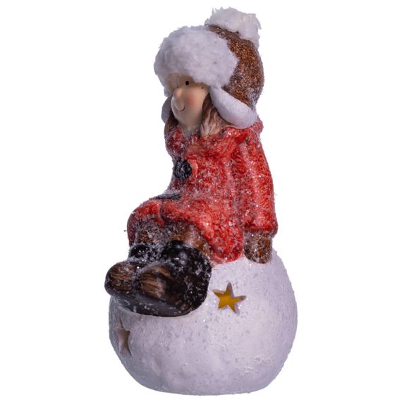Новорічна декоративна фігурка з підсвіткою 9.5×8×16 (см) Новорічний декор Дівчинка на сніговій кулі з порцеляни CR-5-19 | Зображення 4