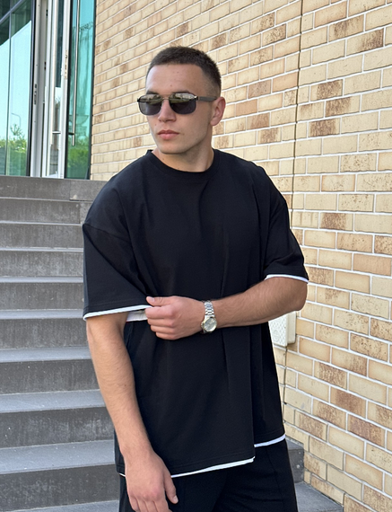 Мужская летняя футболка в стиле оверсайз DE9578 цвет черный, размер S | Зображення 3