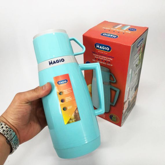 Термос Magio MG-1051B со стеклянной колбой, Хороший небольшой термос, Термос для воды. Цвет: голубой | Зображення 7