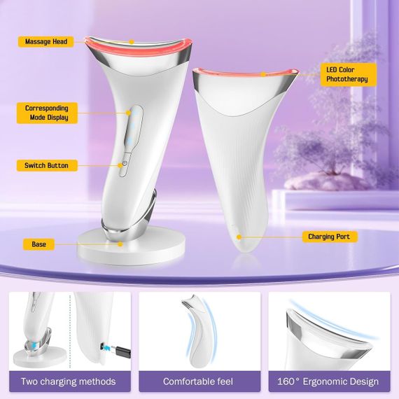 Масажер для обличчя та шиї з мікрострумами та прогрівом 45 °C, електричний ліфтинг-апарат для підтягування шкіри, антив | Зображення 6