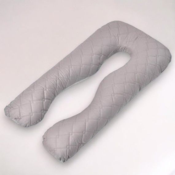 Подушка для сну та відпочинку, для вагітних П-форми IDEIA 140х75х20 см зі стьобаним чохлом на блискавці сірий/св. сірий | Зображення 4