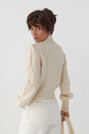 Короткий в’язаний светр з косичками - бежевий цвет, ONE SIZE (є розміри) | Зображення 1