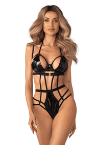 Боді Obsessive KEIRA LISE TEDDY wet look bodysuit Чорний S/M