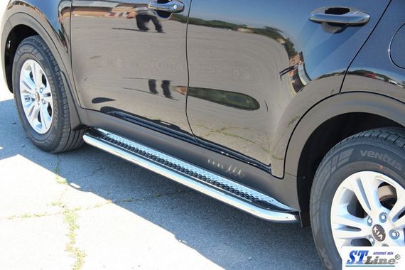 Боковые подножки KB001 (2 шт, нерж) 60 мм для Kia Sportage 2015-2021 гг | Зображення 2