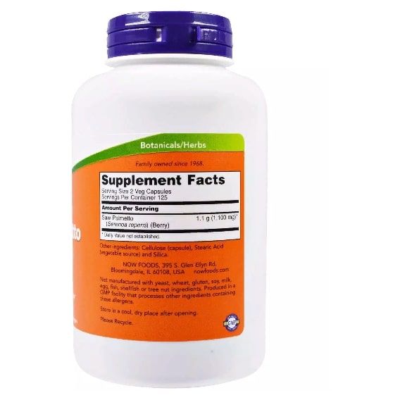 Екстракти ягід сереноа NOW Foods Saw Palmetto Berries 550 mg 100 Veg Caps NF4747 | Зображення 1