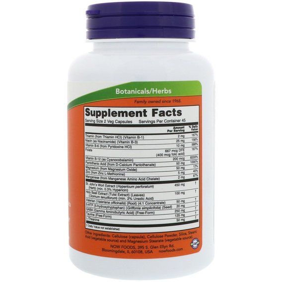 Комплекс для профілактики нервової системи NOW Foods Mood Support 90 Veg Caps | Зображення 1
