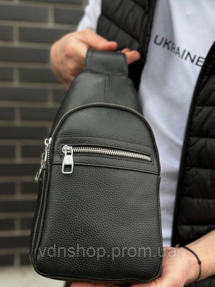 Мужская сумка-бананка через плечо 18х32х7, унисекс рюкзак на грудь с натуральной кожи TIDING BAG 3280 черный | Зображення 9