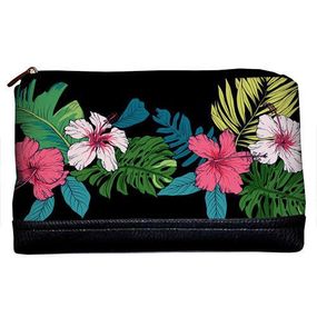 Косметичка дорожная женская Lovely Цветы с черным кожзамом 26x15x8 см