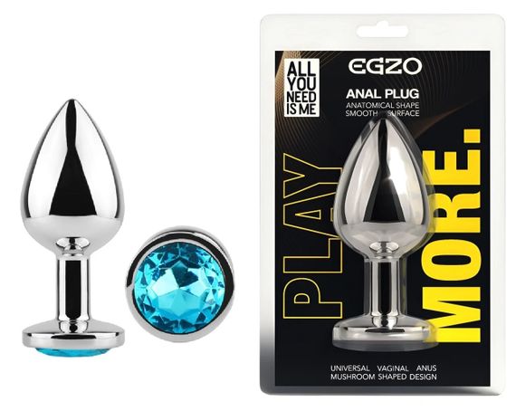 Анальна пробка EGZO Silver Round Plug Aqua S з металу з блакитним кристалом Sex Aura | Зображення 4