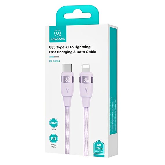 Дата кабель Usams US-SJ635 U85 Type-C to Lightning 30W (2m) Purple | Зображення 1