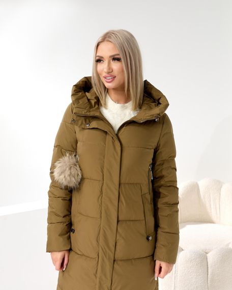Оливкове пальто люкс якості з брелком помпоном | Зображення 8
