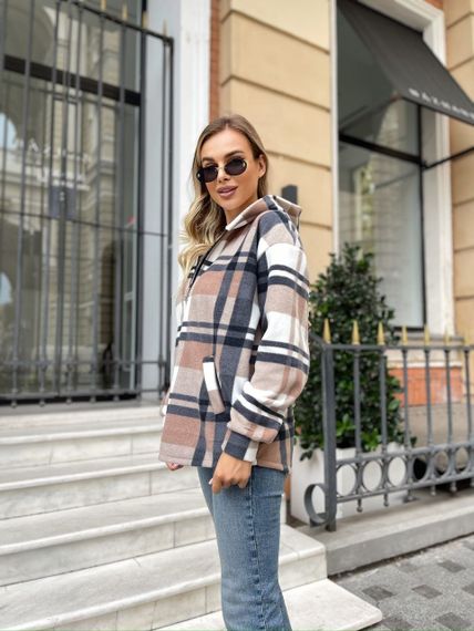 Женская теплая флисовая рубашка в клетку ALI302 цвет мокко, размер 50/52 | Зображення 3