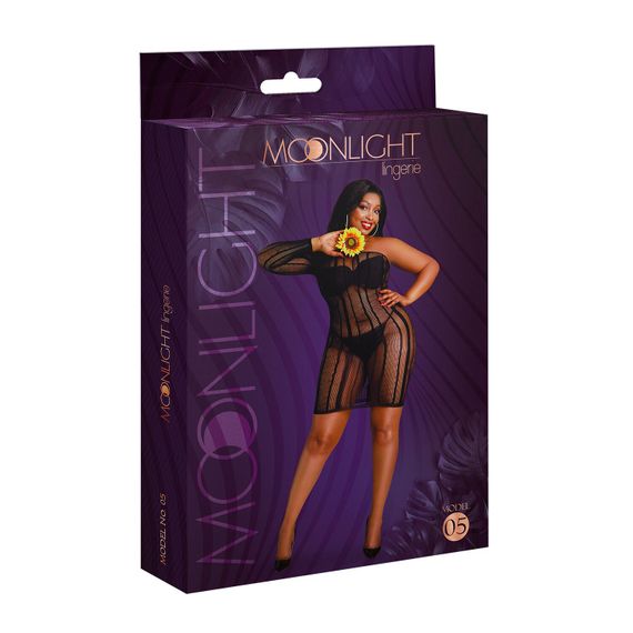 Сукня-бодістокінг Moonlight Plus Model 05 XL-XXXL Black, закрите одне плече та рукав | Зображення 4