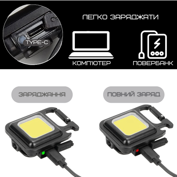 Портативный Замок Фонарик Карманный 4в1 на Магните и Аккумуляторе TYPE-C со Складной Подставкой Чёрный | Зображення 5