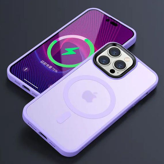 TPU+PC чохол Metal Buttons with MagSafe Colorful для Apple iPhone 14 Pro (6.1") Бузковий / Light Purple | Зображення 1