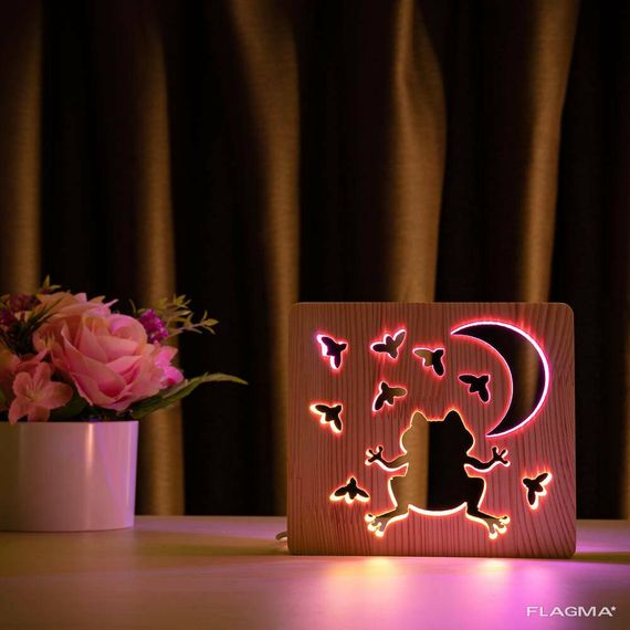 Светильник ночник ArtEco Light из дерева LED "Лягушка и сверчки" с пультом и... | Зображення 4