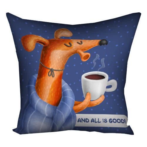 Подушка габардинова з принтом And all is good! 50x50 (5P_DOG106)