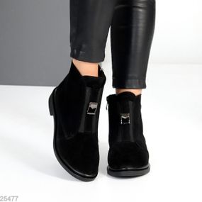 Стильные черные замшевые ботинки подъем на резинке низкий ход 38