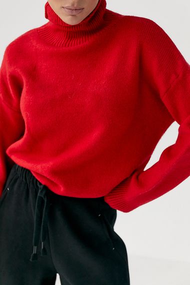 В'язаний теплий базовий гольф - червоний цвет, ONE SIZE (є розміри) | Зображення 3