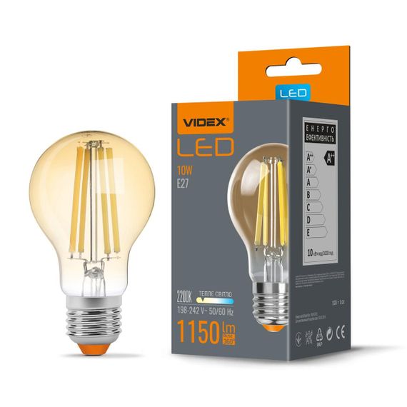 Світлодіодна лампа VIDEX Filament A60FA 10W E27 2200K бронза