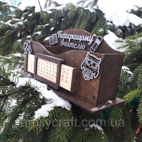 Именной деревянный органайзер для учителя с вечным календарем Подарок преподавателю | Зображення 2