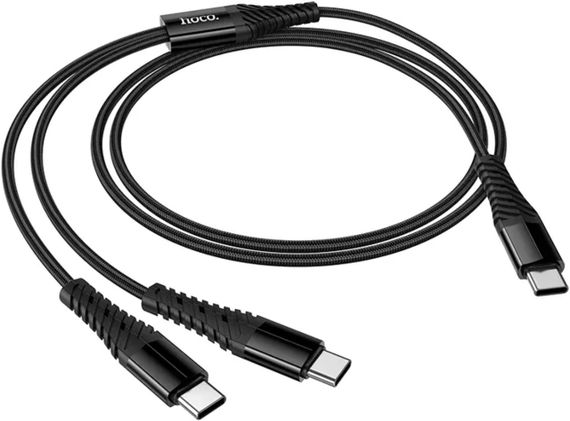 Кабель Hoco X123 2-in-1 USB Type-C to 2×Type-C 2А/1м для заряджання двох пристроїв - Black
